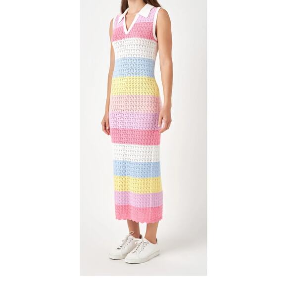 English Factory Crochet Knit Maxi Dress Rainbow NEW - Picture 1 of 7